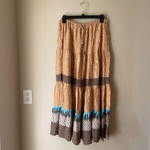 White Stag Tiered Maxi Skirt in Mustard, Brown & Aqua medium